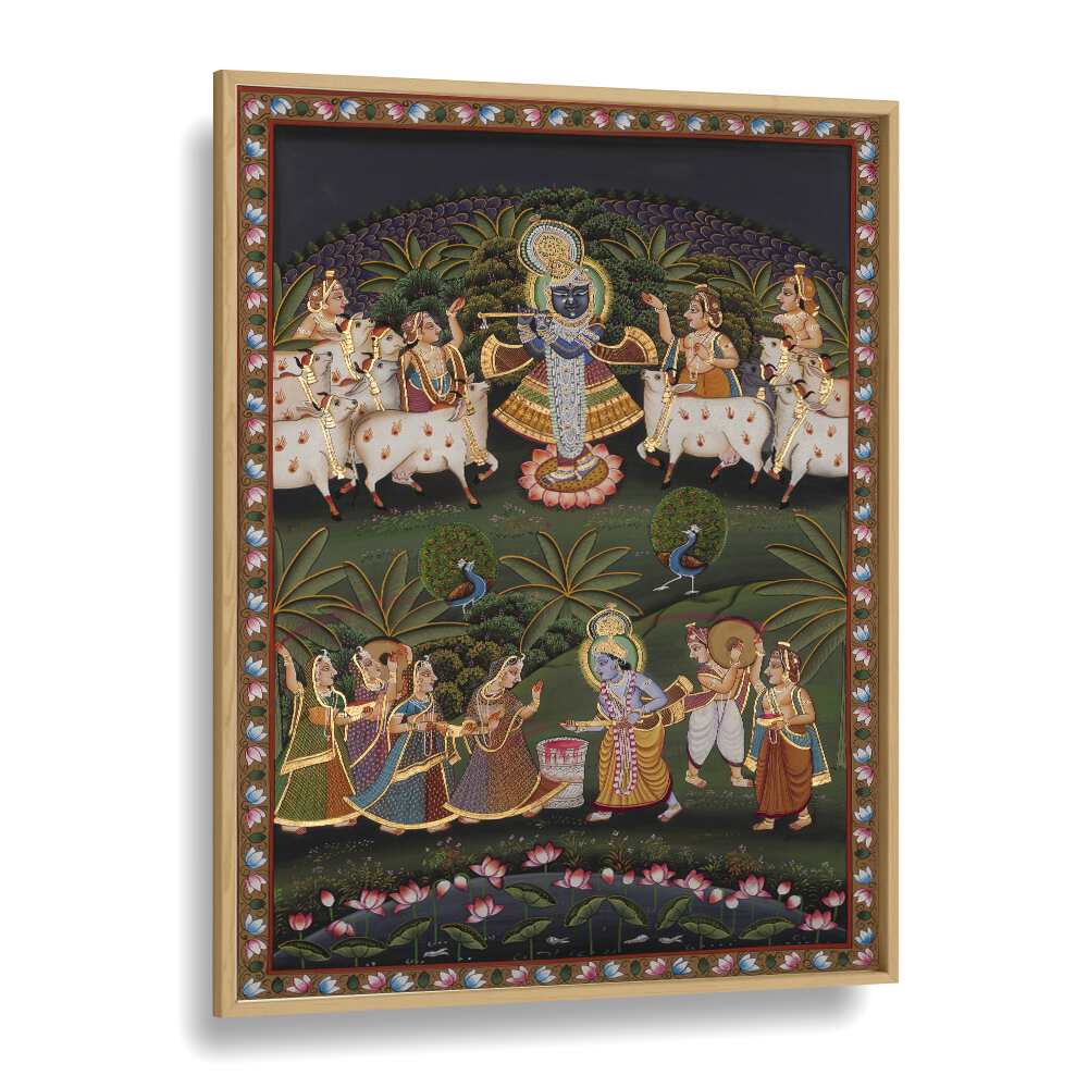 Pichwai Art I Indian art painting Artwork in Oak Wood Plain Frame