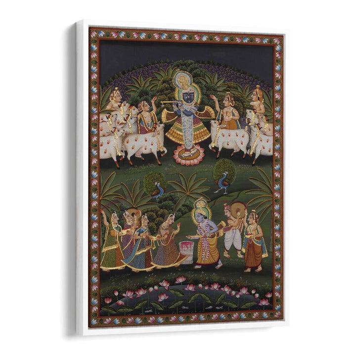 Pichwai Art I Indian art painting Artwork in White Floater Frame