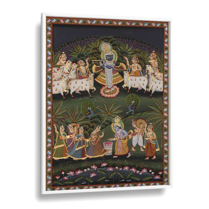 Pichwai Art I Indian art painting Artwork in White Plain Frame