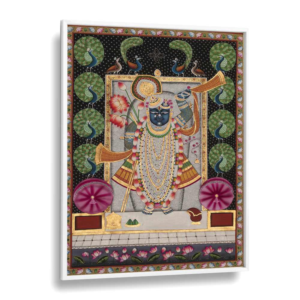 Pichwai Art II Indian art painting Artwork in White Plain Frame