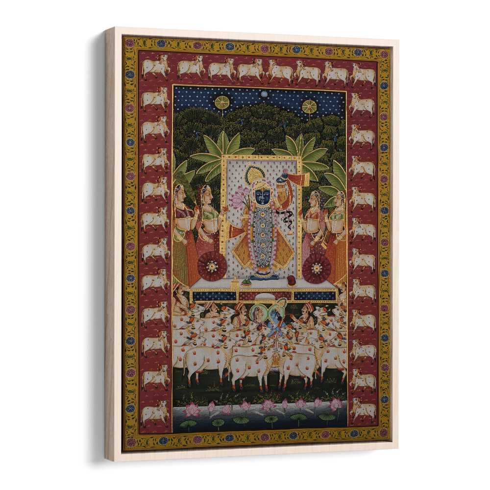 Pichwai Art III Indian art painting Artwork in Oak Wood Floater Frame