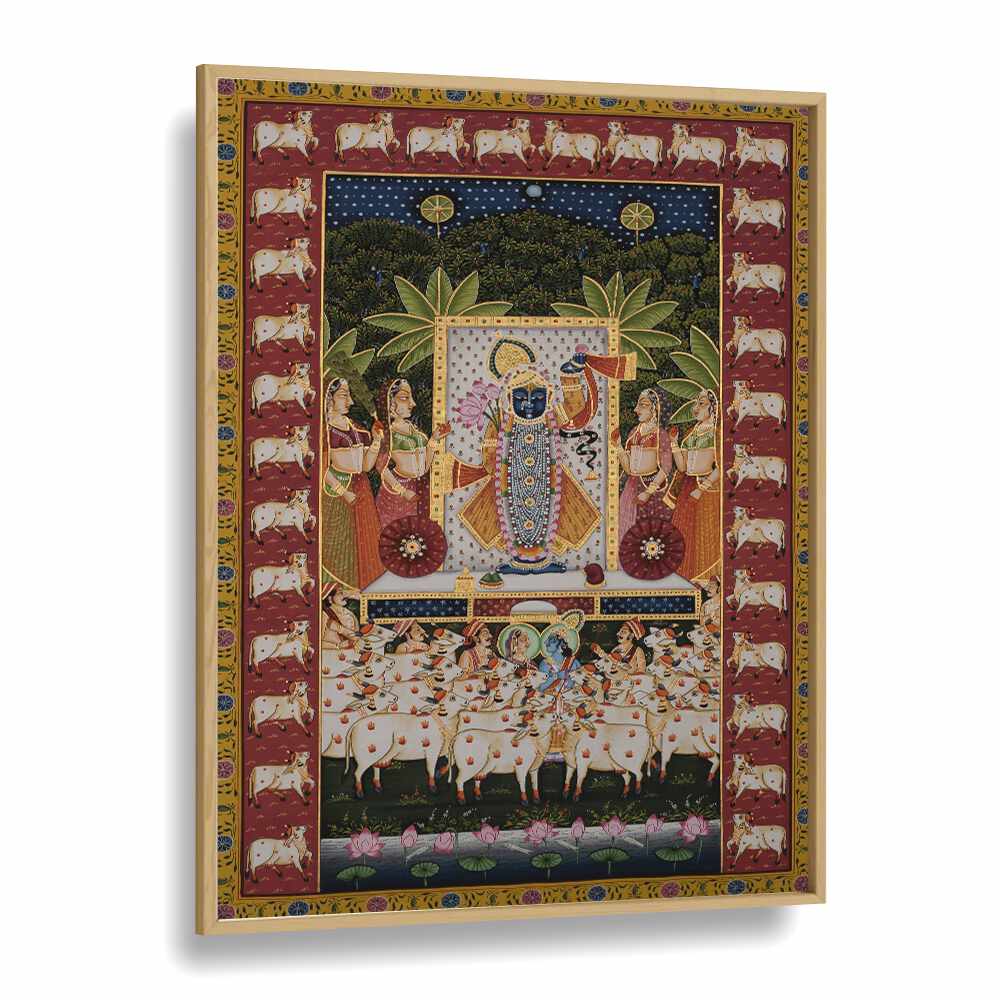 Pichwai Art III Indian art painting Artwork in Oak Wood Plain Frame