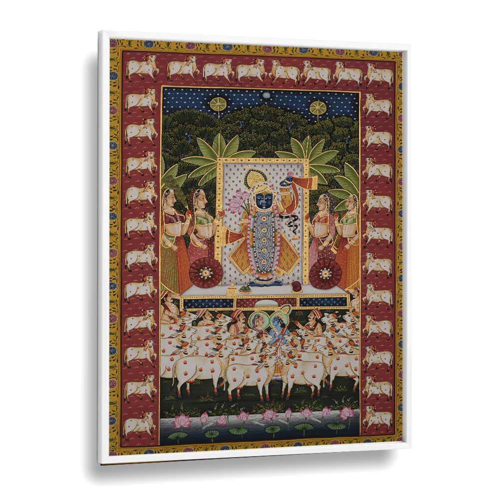 Pichwai Art III Indian art painting Artwork in White Plain Frame