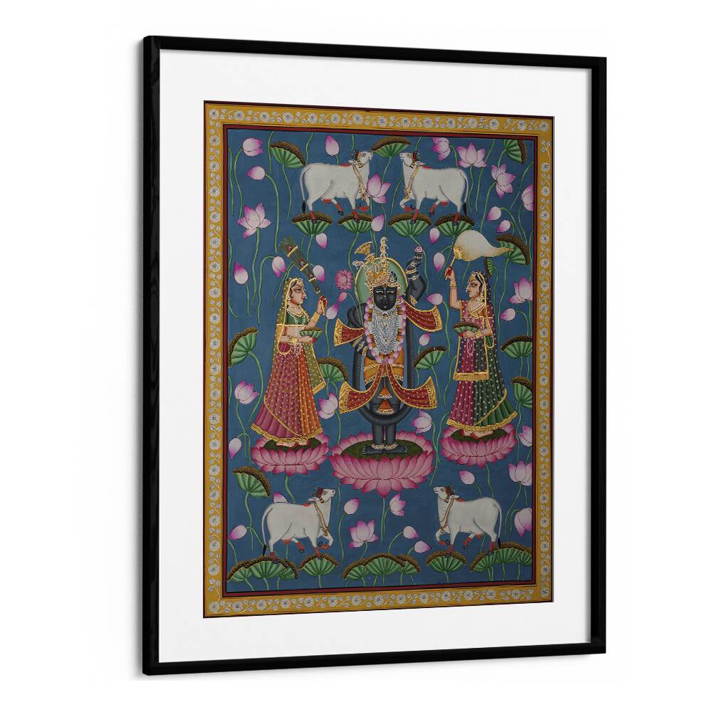 Pichwai Art IV Indian art painting Artwork in Black Frame With Mount