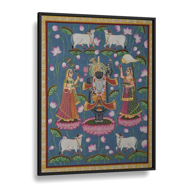 Pichwai Art IV Indian art painting Artwork in Black Plain Frame