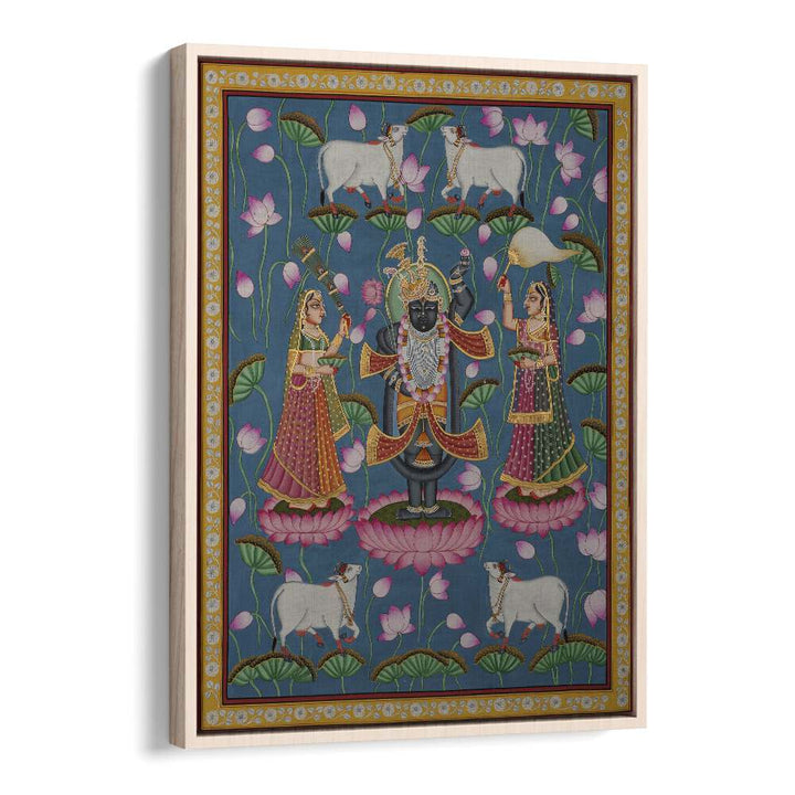 Pichwai Art IV Indian art painting Artwork in Oak Wood Floater Frame