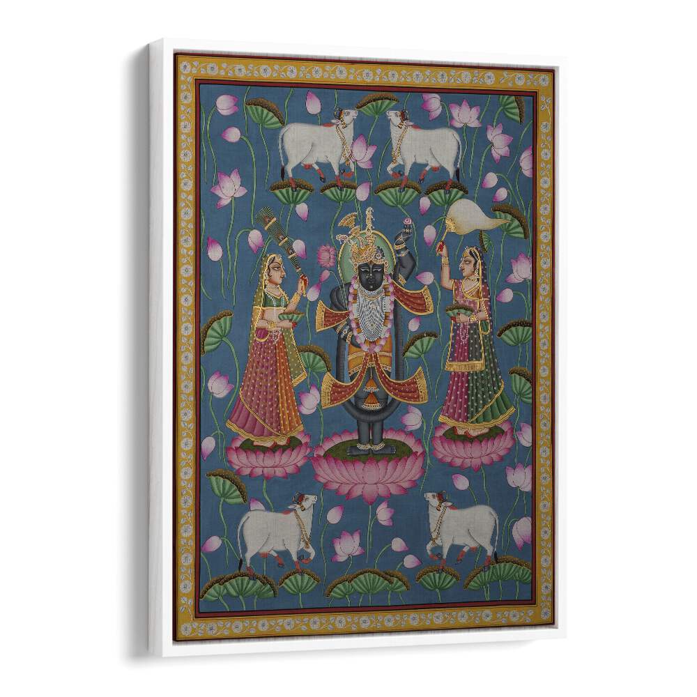 Pichwai Art IV Indian art painting Artwork in White Floater Frame