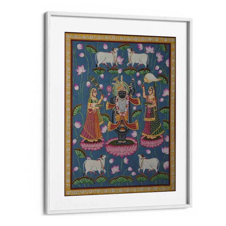 Pichwai Art IV Indian art painting Artwork in White frame With Mount