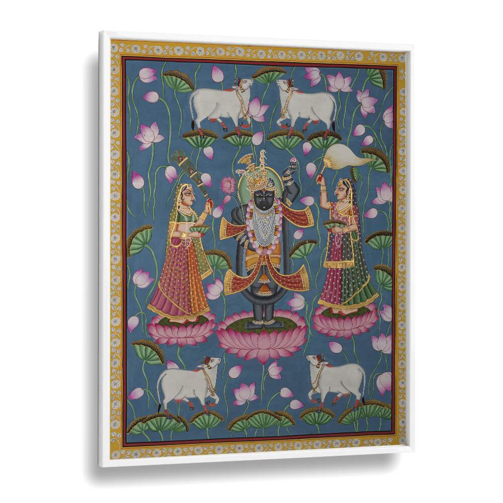 Pichwai Art IV Indian art painting Artwork in White Plain Frame