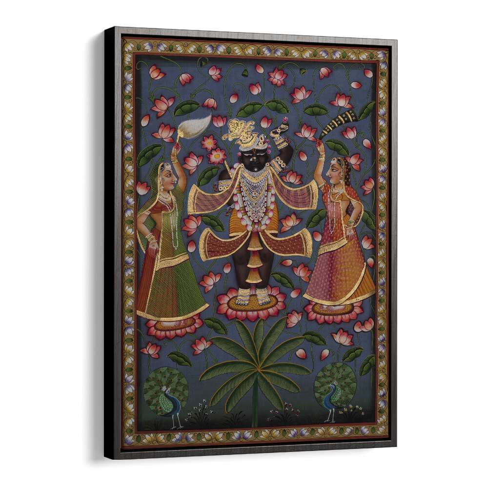 Pichwai Art V Indian art painting Artwork in Black Floater Frame