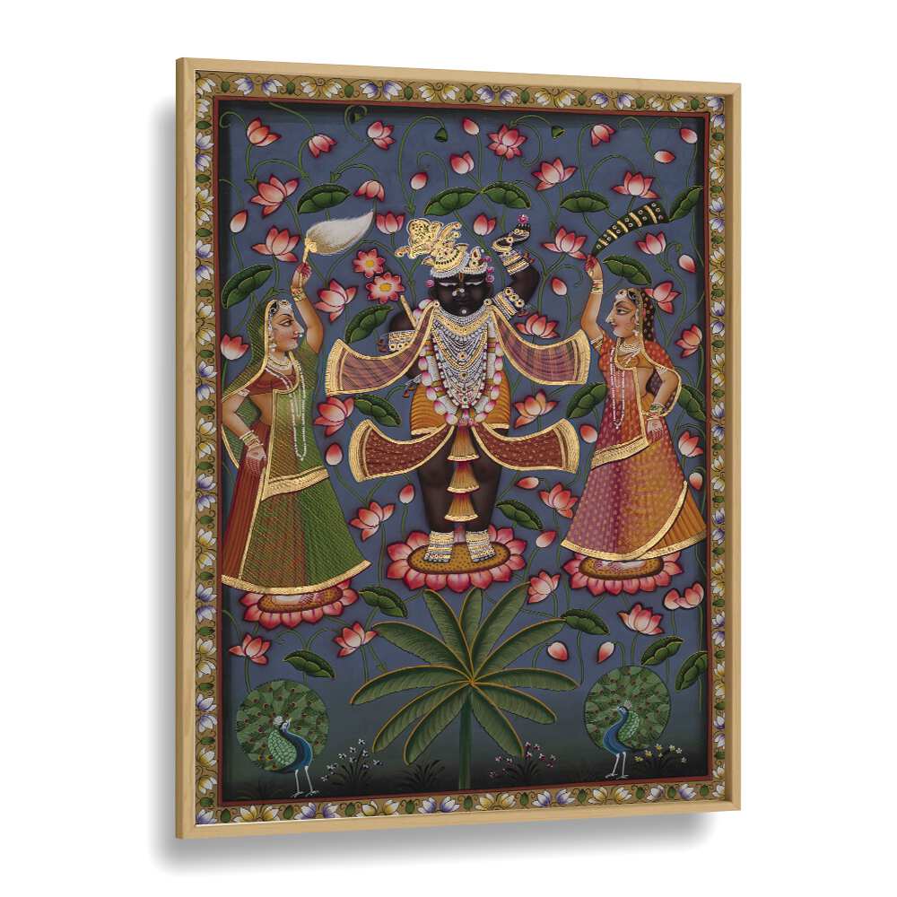 Pichwai Art V Indian art painting Artwork in Oak Wood Plain Frame