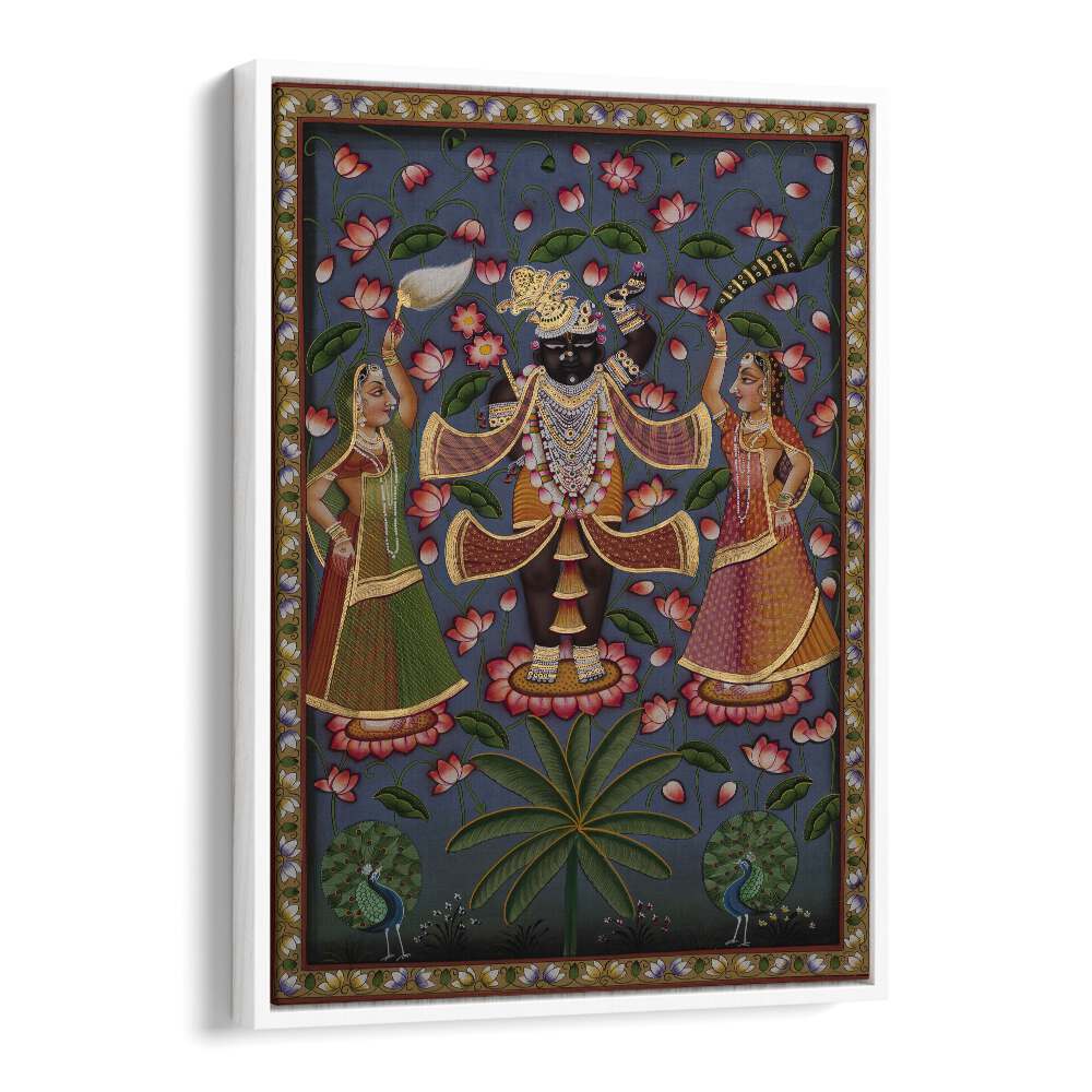 Pichwai Art V Indian art painting Artwork in White Floater Frame