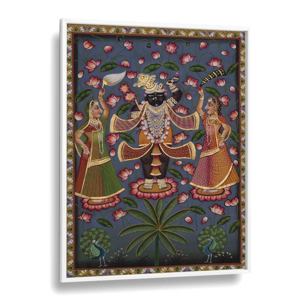 Pichwai Art V Indian art painting Artwork in White Plain Frame