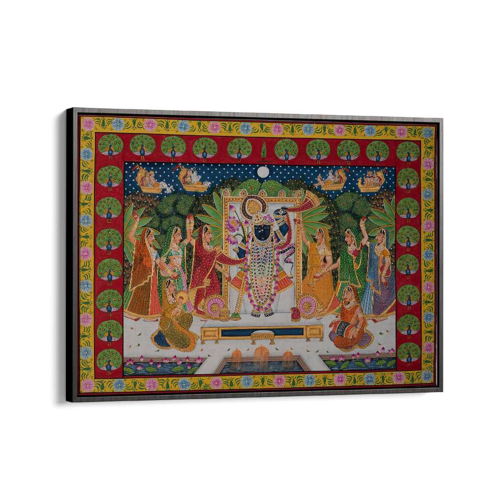 Pichwai Art VI Indian art painting Artwork in Black Floater Frame