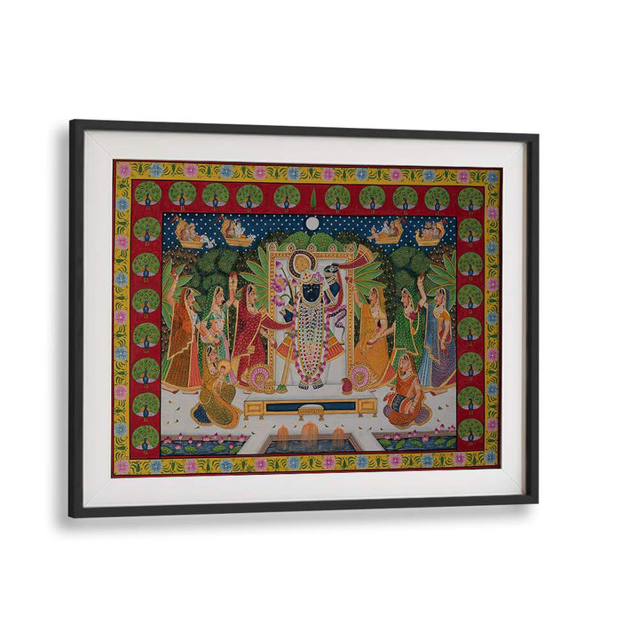 Pichwai Art VIIndian Art Painting Artwork in Black Frame With Mount