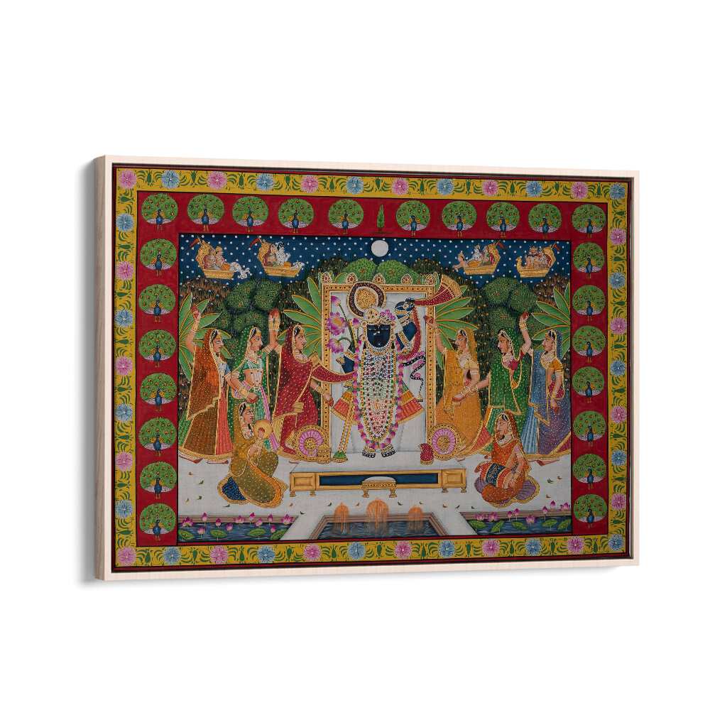 Pichwai Art VI Indian art painting Artwork in Oak Wood Floater Frame