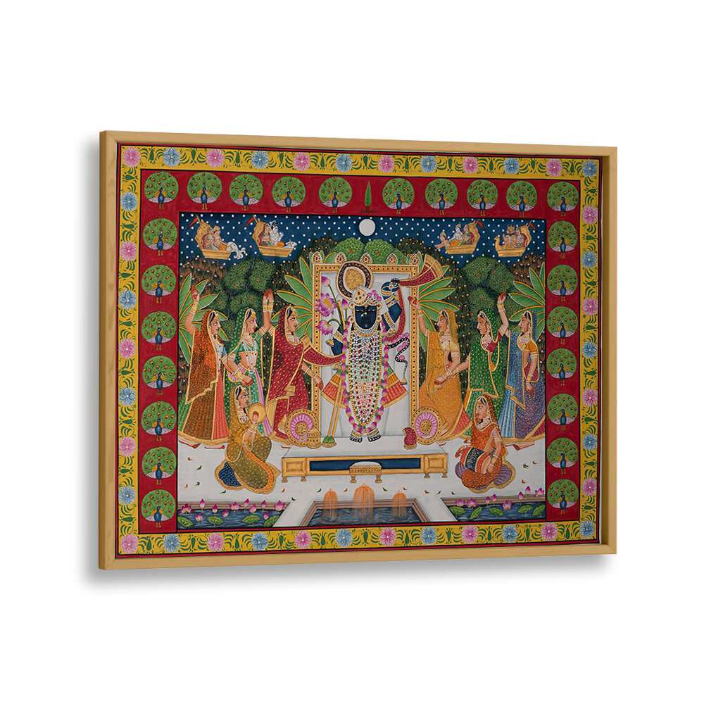 Pichwai Art VI Indian art painting Artwork in Oak Wood Plain Frame