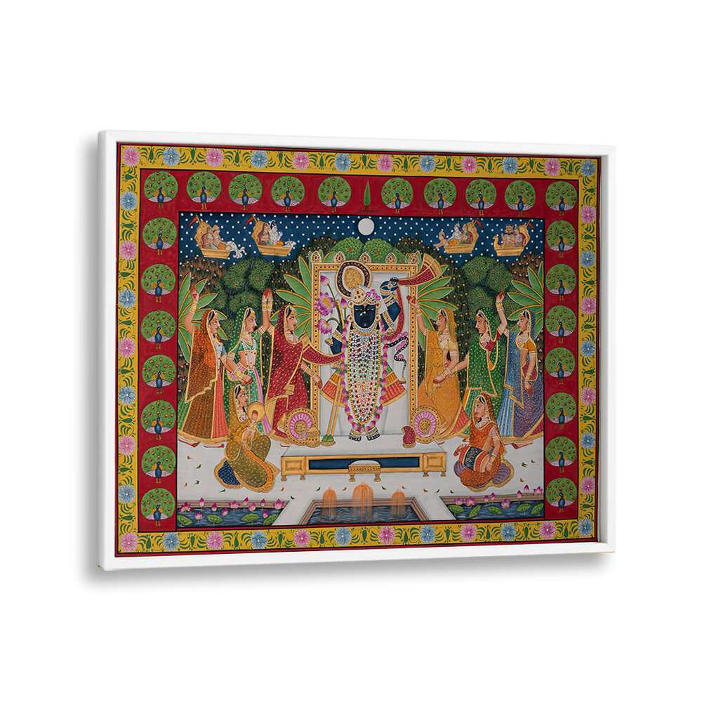 Pichwai Art VI Indian art painting Artwork in White Plain Frame