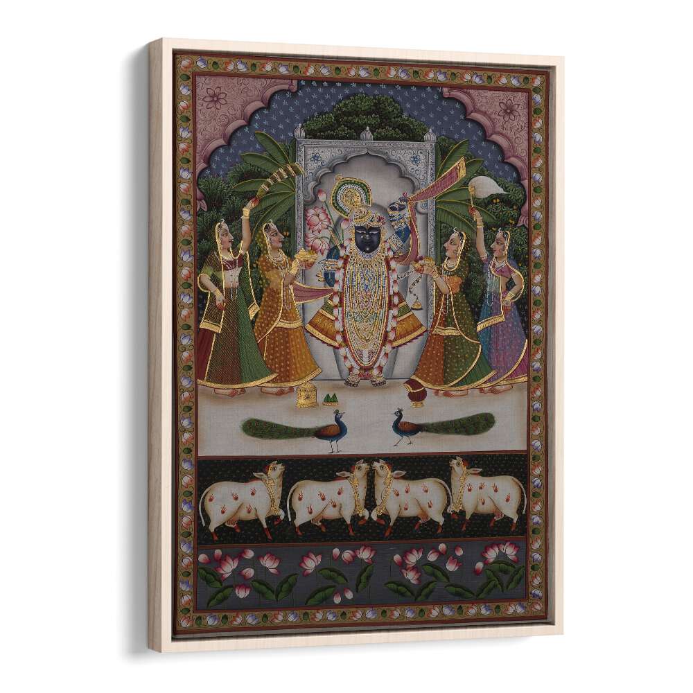 Pichwai Artwork Indian art painting Artwork in Oak Wood Floater Frame