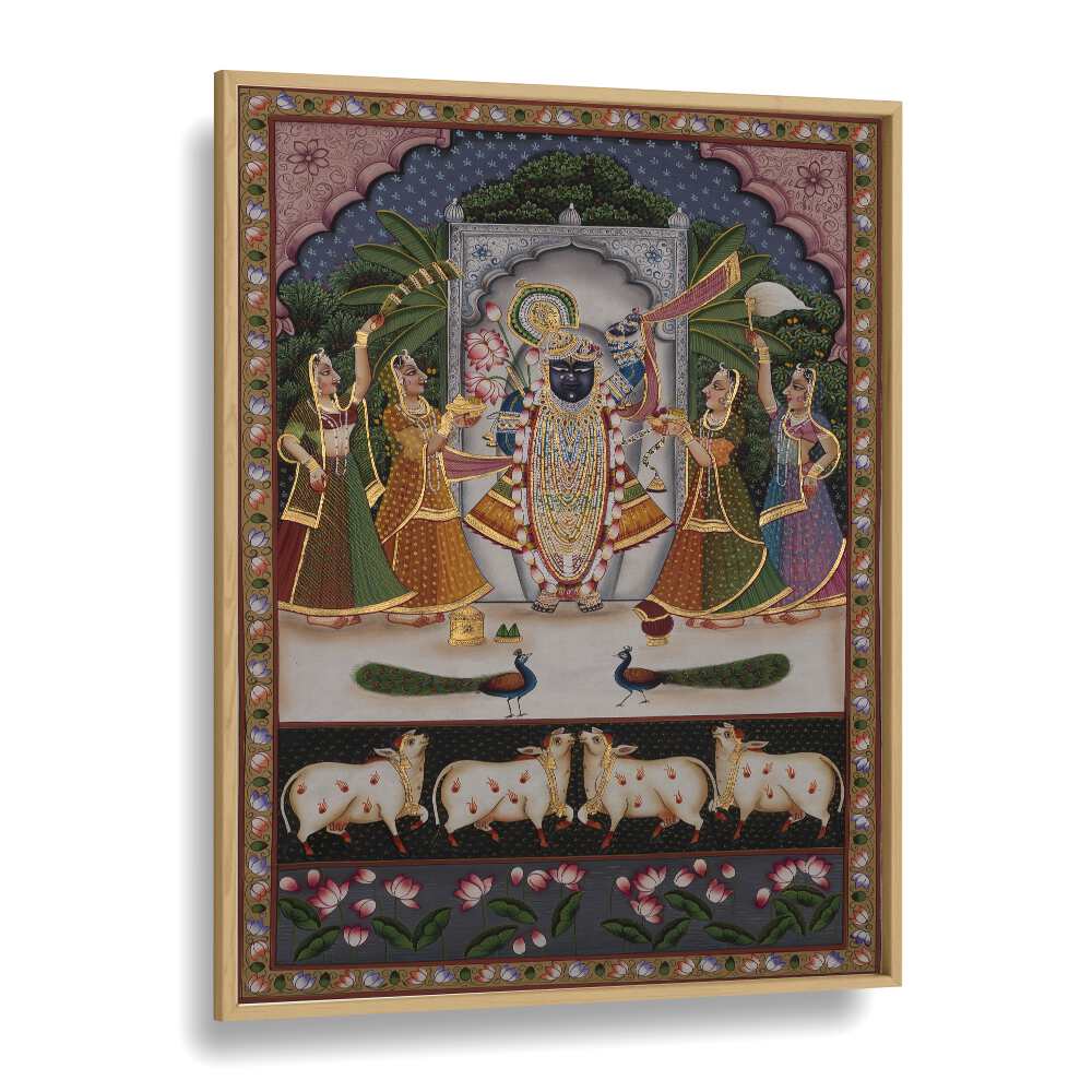 Pichwai Artwork Indian art painting Artwork in Oak Wood Plain Frame