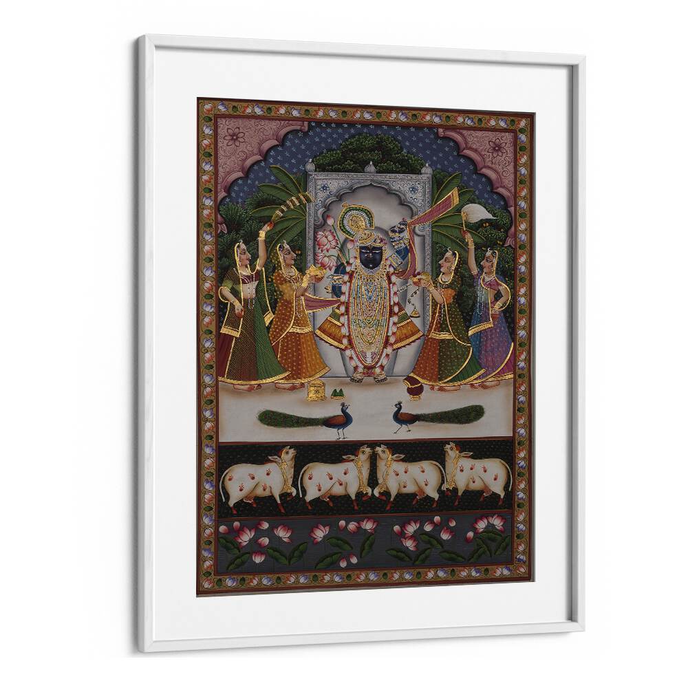 Pichwai Artwork Indian art painting Artwork in White frame With Mount