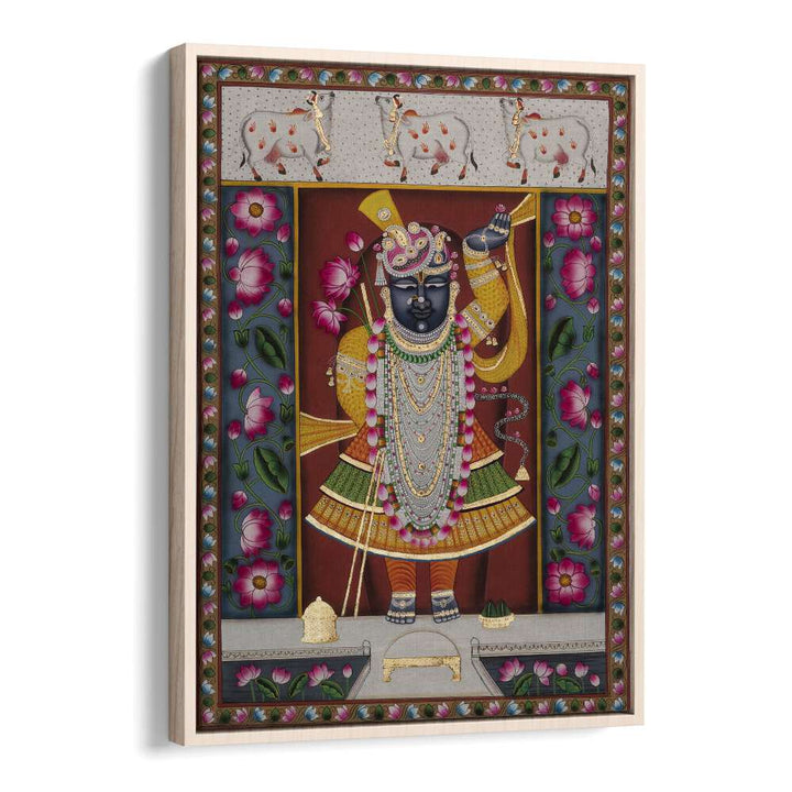 Pichwai I Indian art painting Artwork in Oak Wood Floater Frame