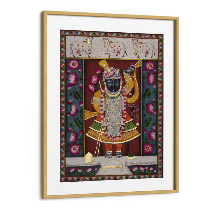 Pichwai I Indian art painting Artwork in Oak Wood Frame With Mount