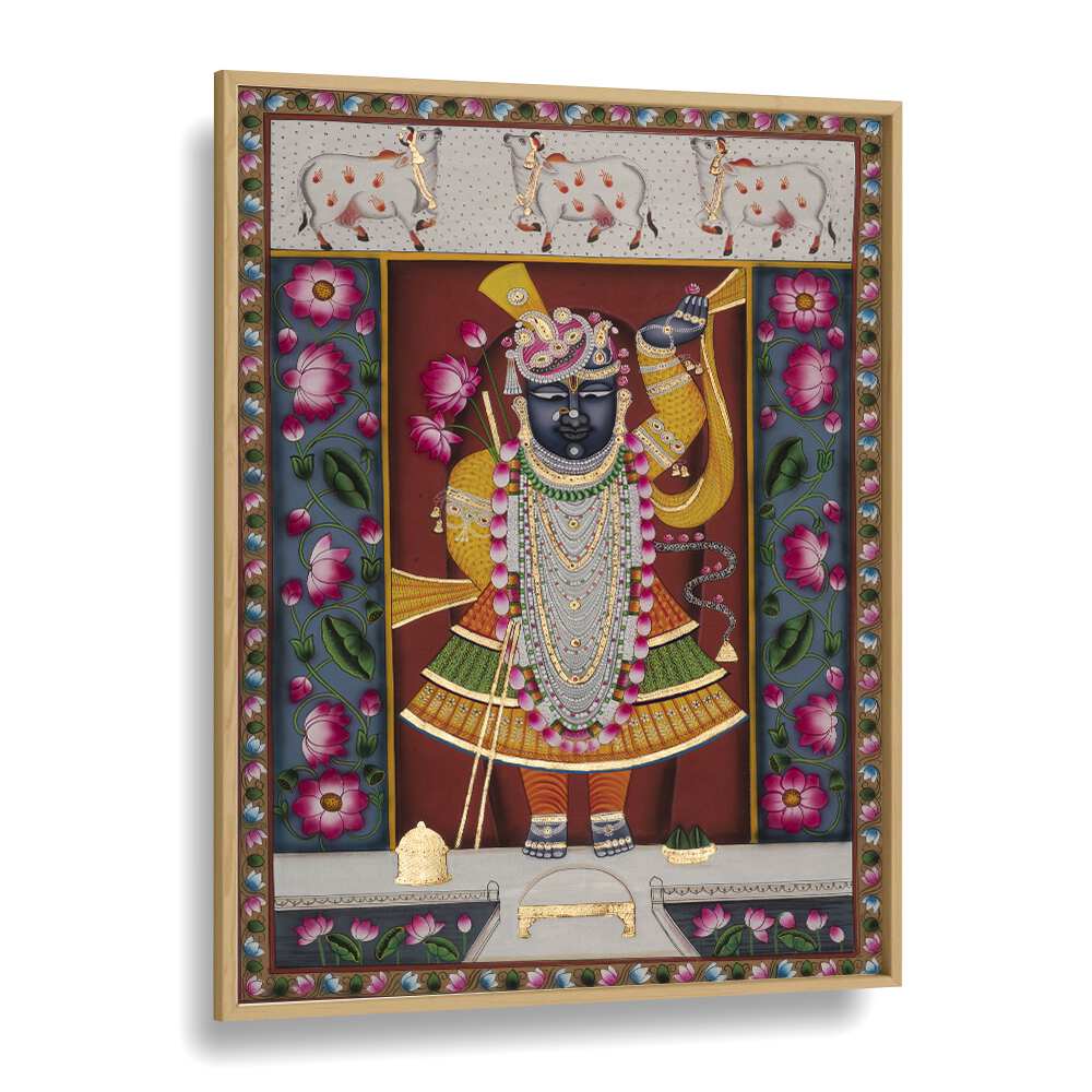 Pichwai I Indian art painting Artwork in Oak Wood Plain Frame