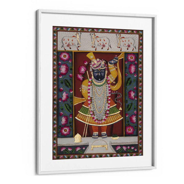 Pichwai I Indian art painting Artwork in White frame With Mount