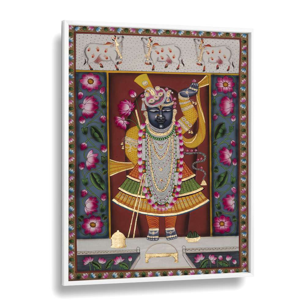 Pichwai I Indian art painting Artwork in White Plain Frame