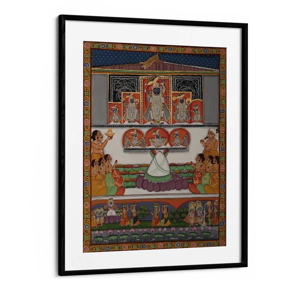 Pichwai II Indian art painting Artwork in Black Frame With Mount