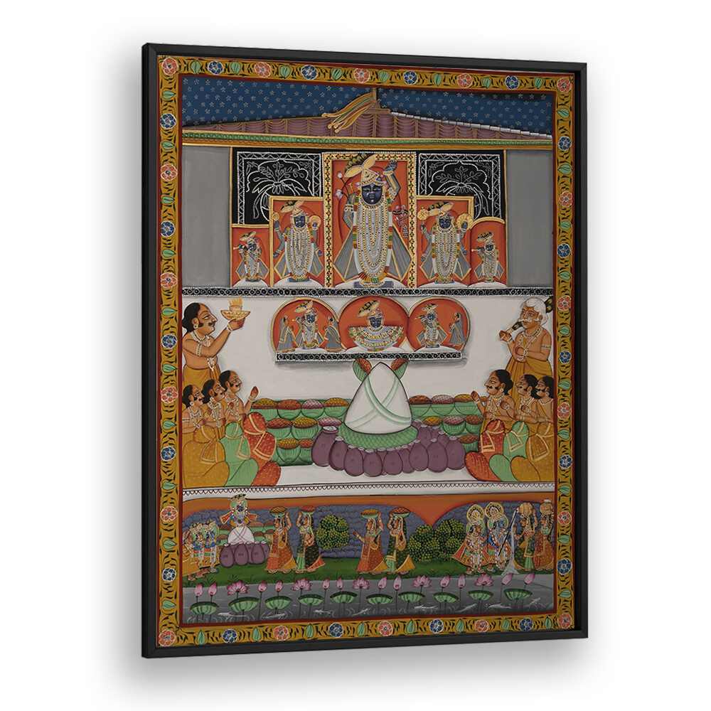 Pichwai II Indian art painting Artwork in Black Plain Frame