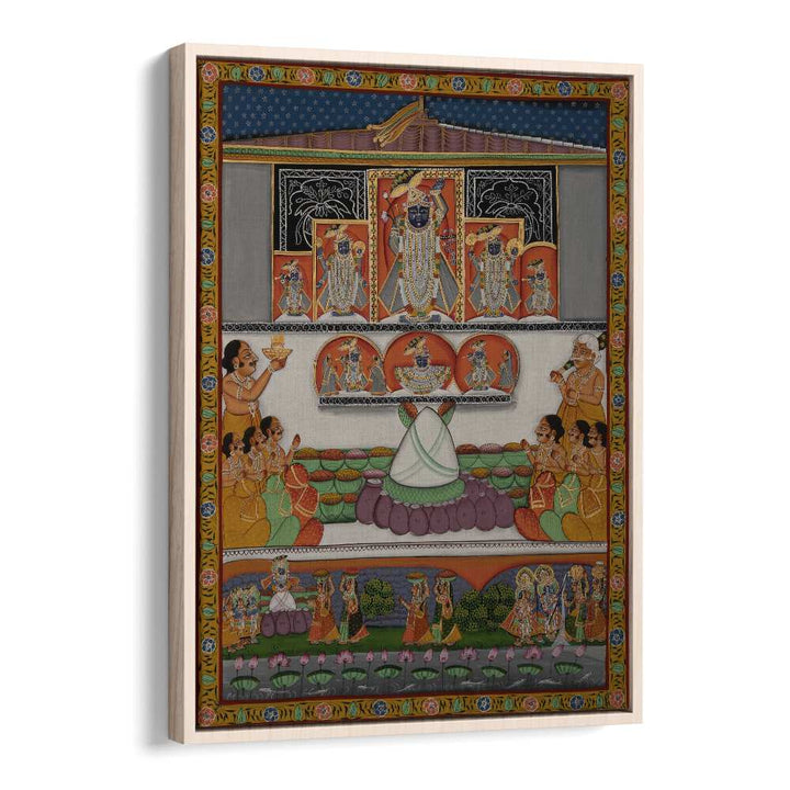 Pichwai II Indian art painting Artwork in Oak Wood Floater Frame