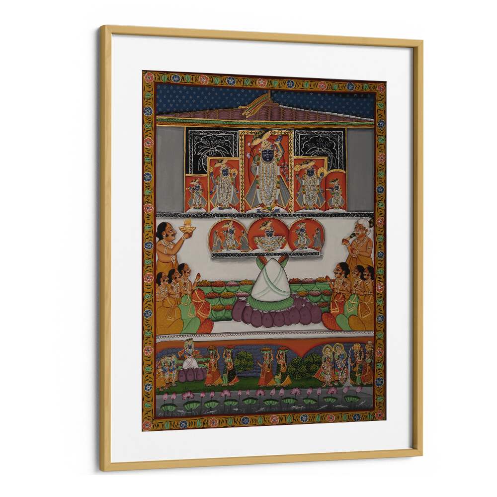 Pichwai II Indian art painting Artwork in Oak Wood Frame With Mount