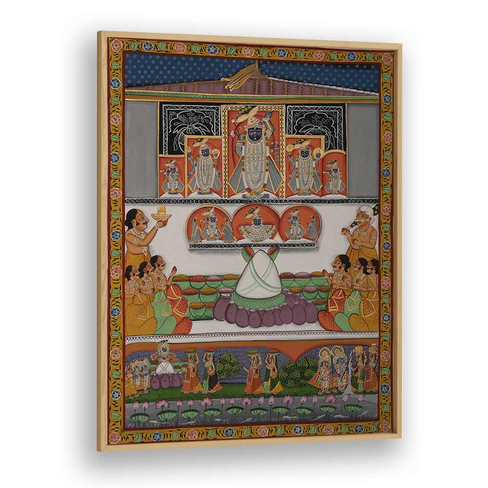 Pichwai II Indian art painting Artwork in Oak Wood Plain Frame