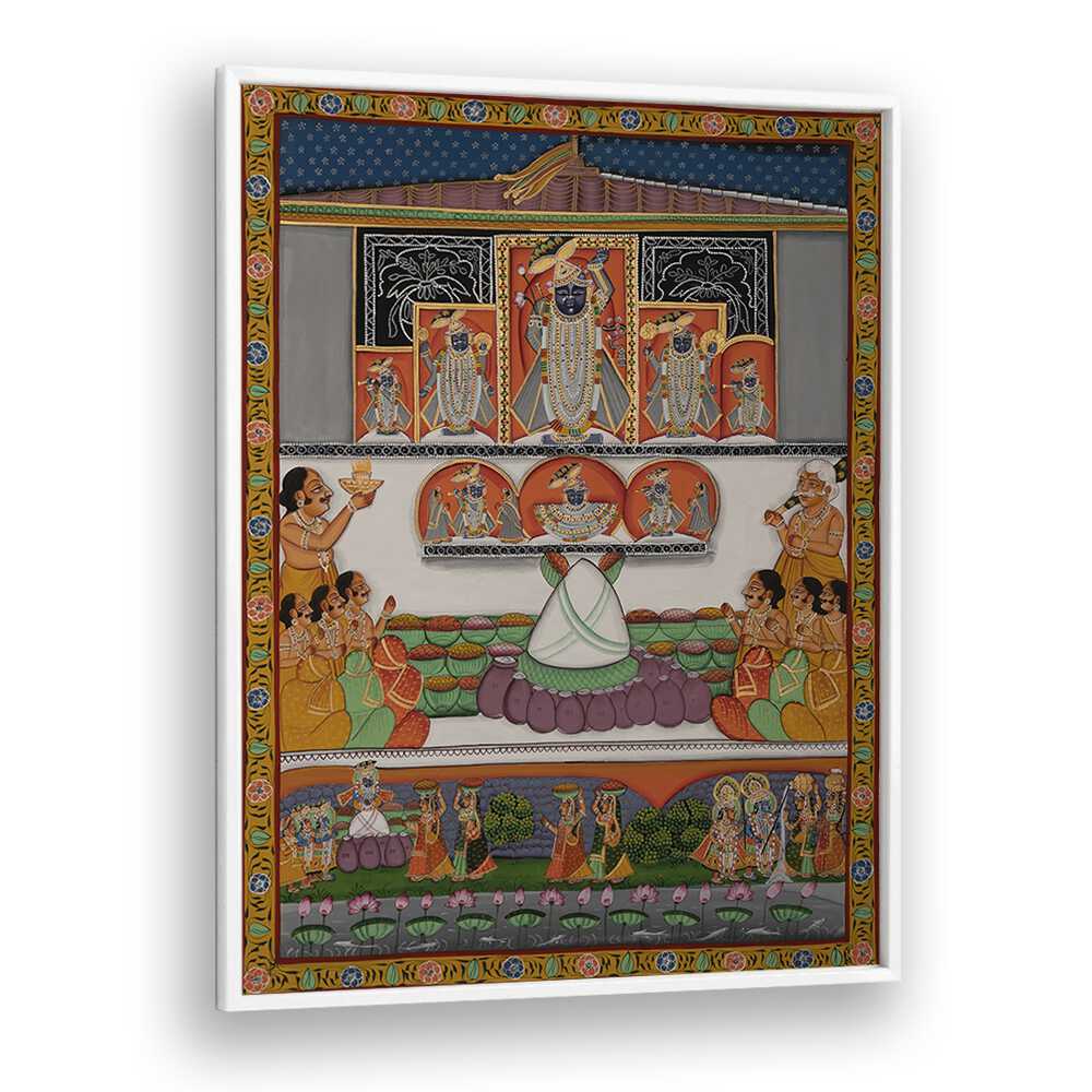 Pichwai II Indian art painting Artwork in White Plain Frame