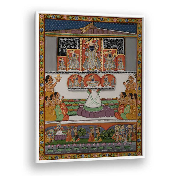 Pichwai II Indian art painting Artwork in White Plain Frame