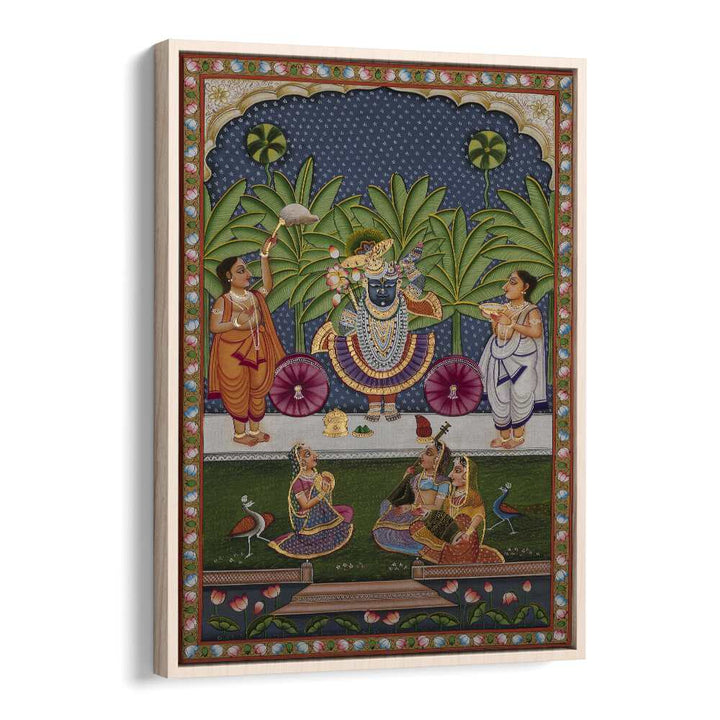 Pichwai Indian art painting Artwork in Oak Wood Floater Frame