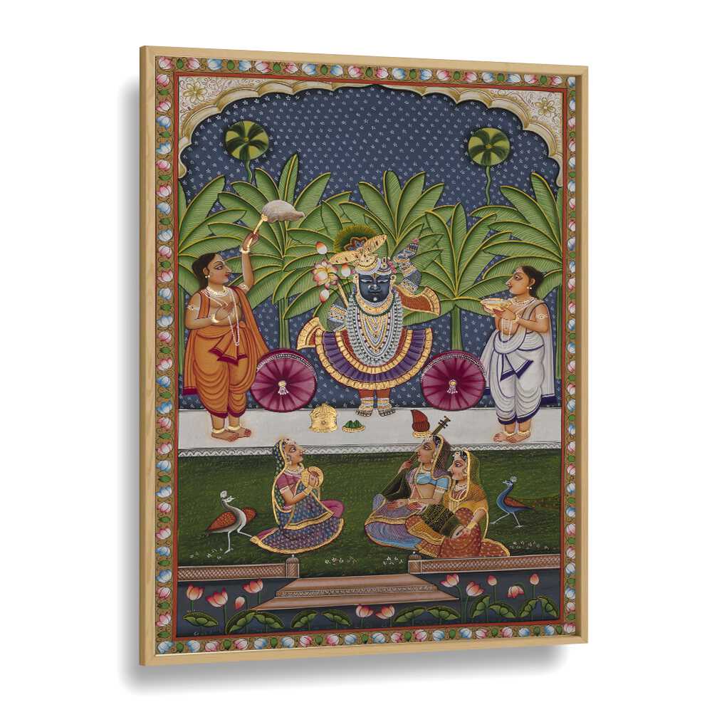 Pichwai Indian art painting Artwork in Oak Wood Plain Frame