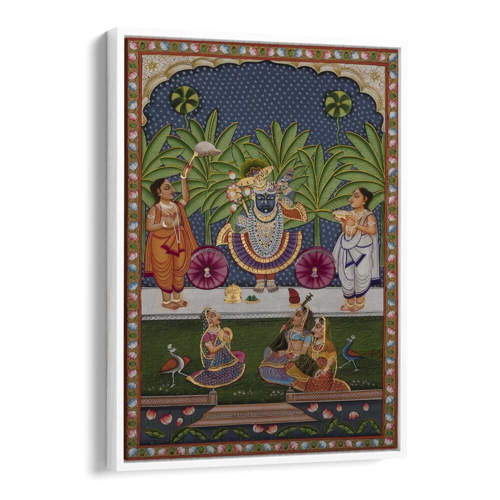 Pichwai Indian art painting Artwork in White Floater Frame