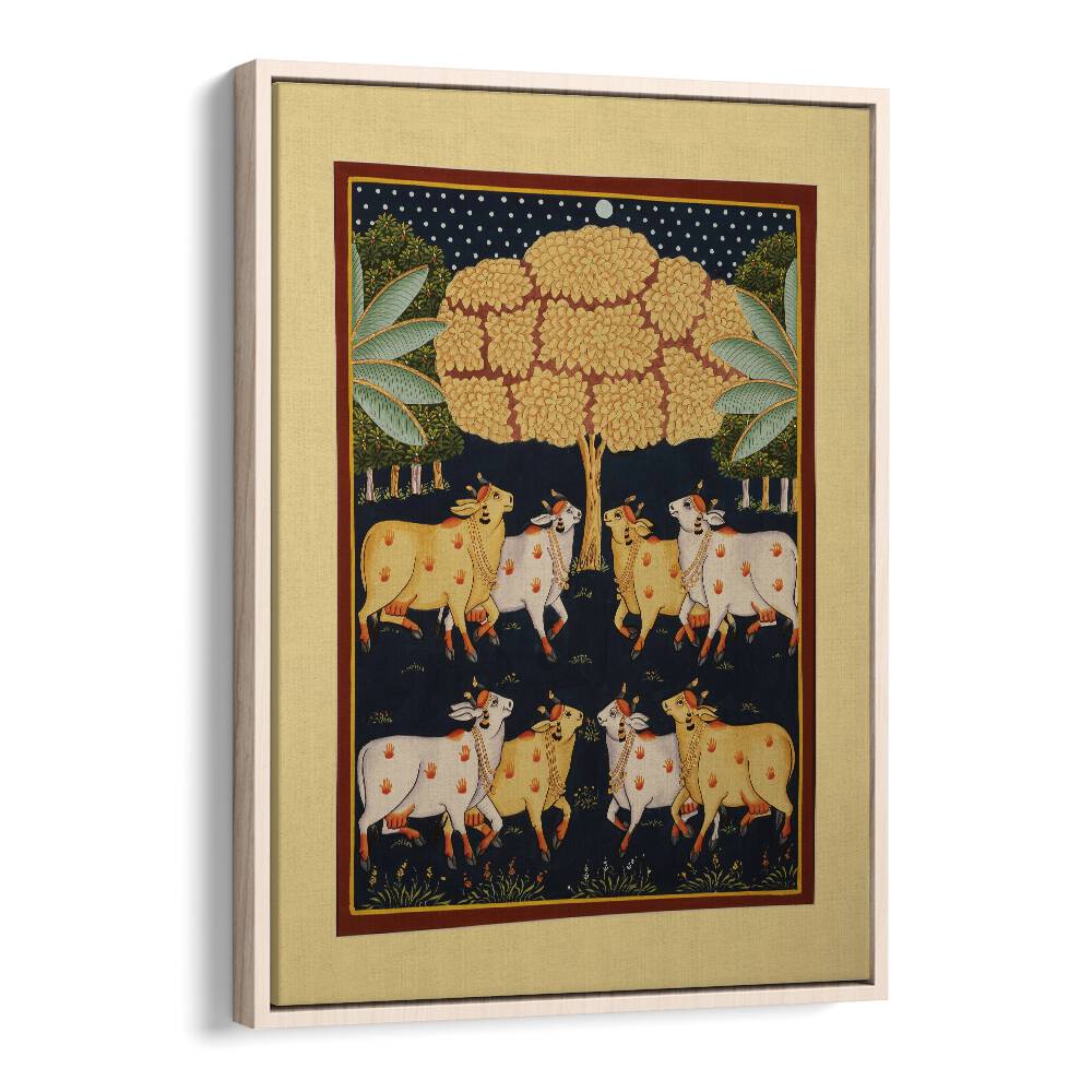 Pichwai Paintings Indian art painting Artwork in Oak Wood Floater Frame