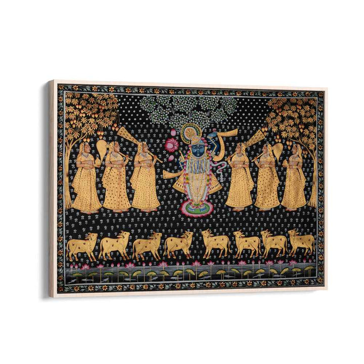 Pichwai Paintings Vii Indian art painting Artwork in Oak Wood Floater Frame