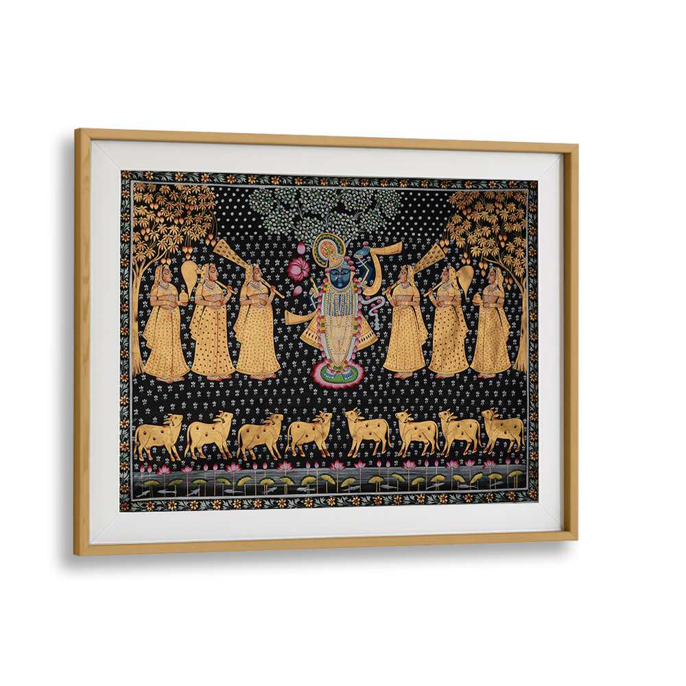 Pichwai Paintings VII Indian Art Painting Artwork in Oak Wood Frame With Mount