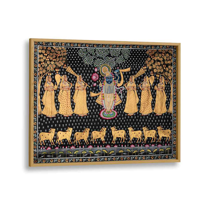 Pichwai Paintings Vii Indian art painting Artwork in Oak Wood Plain Frame