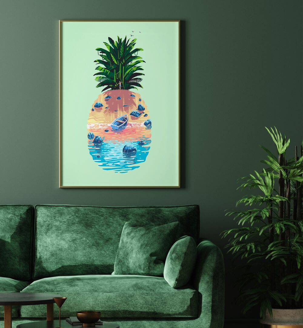 Vibrant PINEAPPLE ISLAND, BEACH PAINTINGS artwork captures tropical vibes for your home decor.