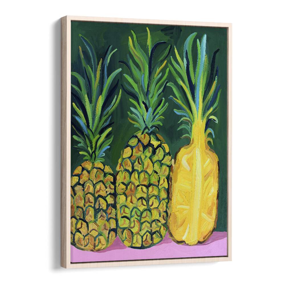 Pineapples Bar & Cafe Artwork in Oak Wood Floater Frame