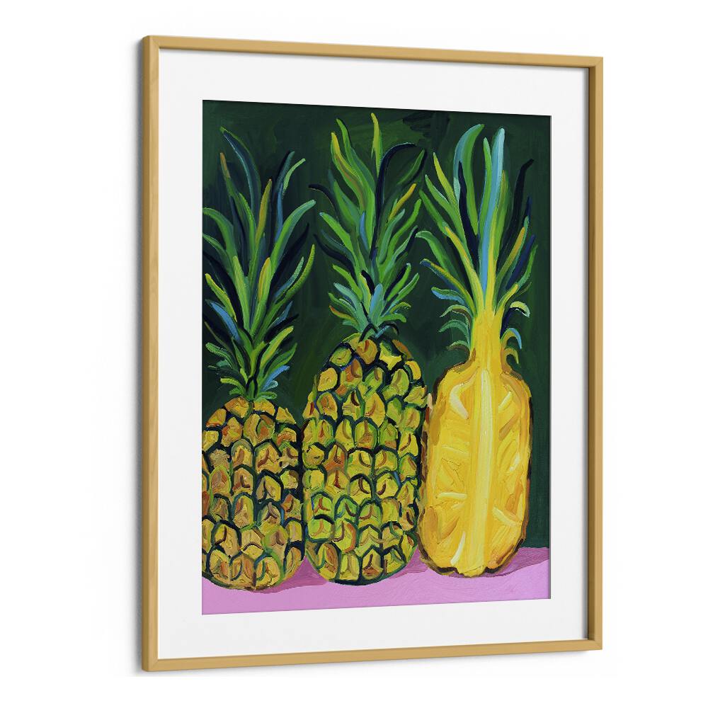 Pineapples Bar & Cafe Artwork in Oak Wood Frame With Mount