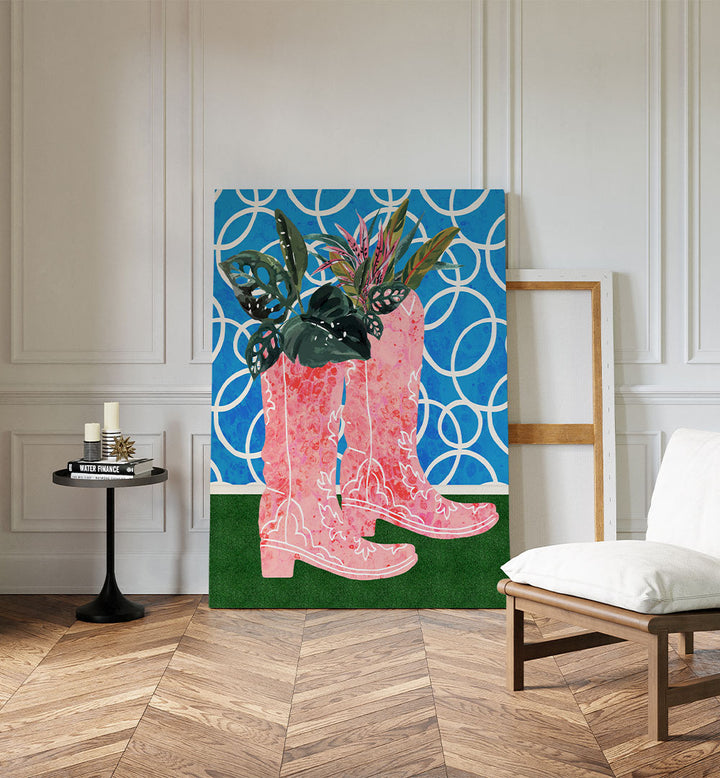 PINK BOOTS GREEN PLANTS