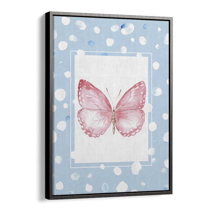 Pink Butterfly Kids Art Artwork in Black Floater Frame
