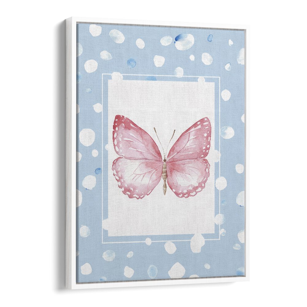 Pink Butterfly Kids art painting Artwork in White Floater Frame
